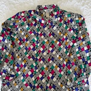 Vintage 80s Geometric Patterned Polyester Blouse